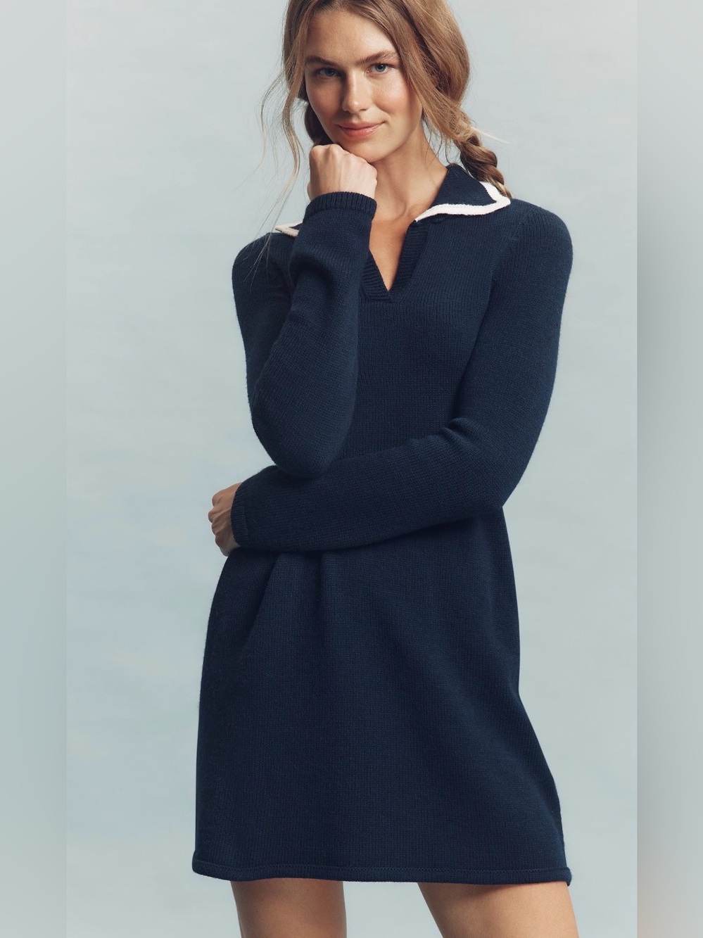 Anthropologie Maeve Long Sleeve Polo Knit Sweater Dress Navy M NWT